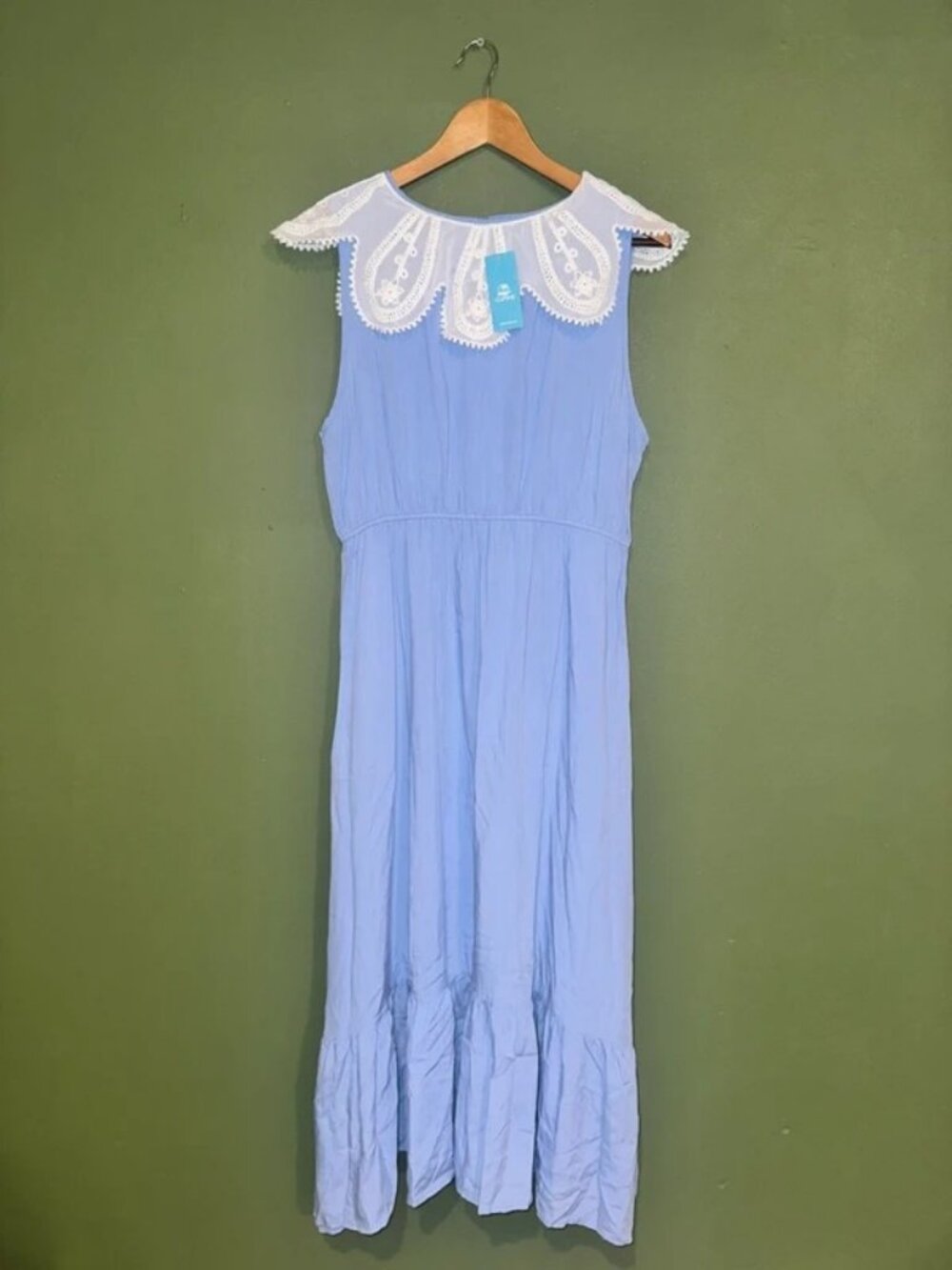 Cupshe Periwinkle Blue White Lace Collar Tiered Maxi Dress NWT L